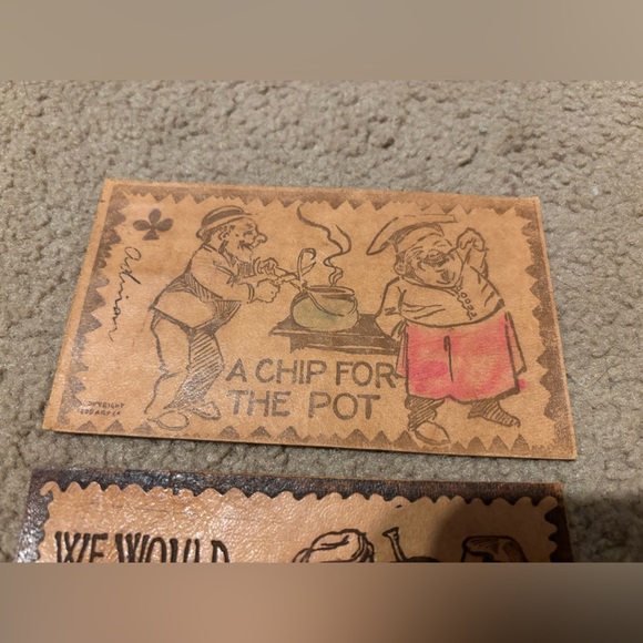 3 Leather Vintage Postcards- Benjamin Franklin Green Error Cut Stamps (used) ￼ - Picture 12 of 12